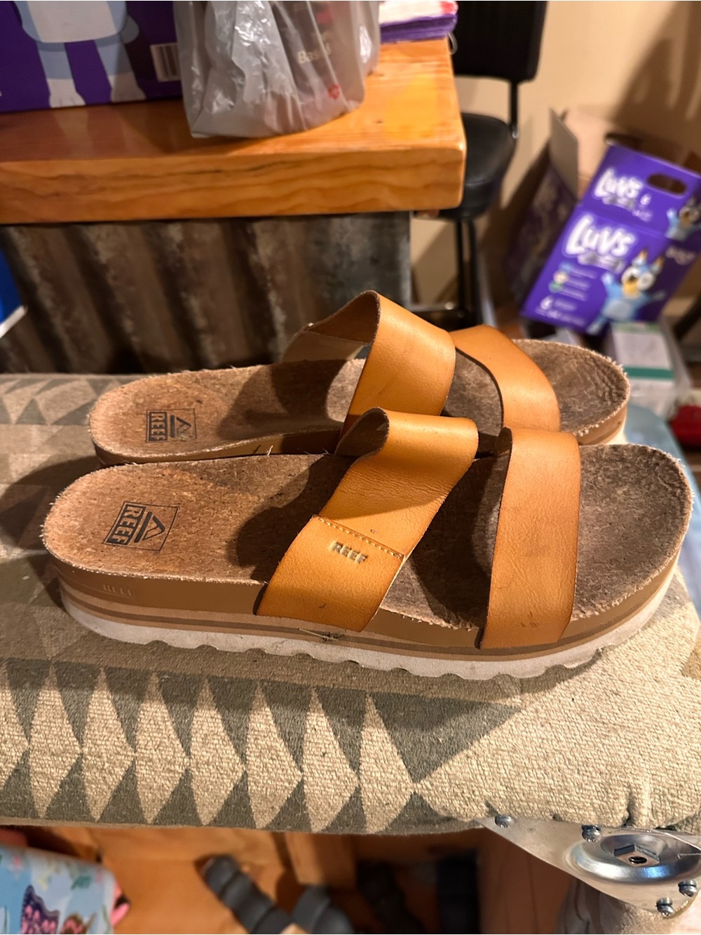 Reef Kids Cognac Brown Double-Strap Slide Sandals